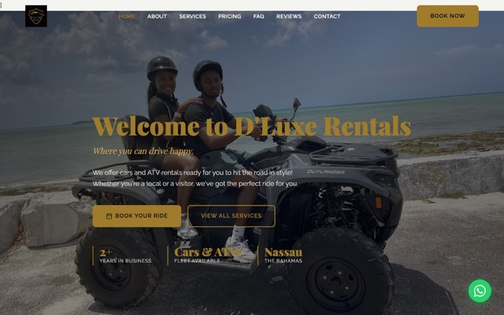 Homepage of the D'Luxe Rentals website, designed and built by Prizmek
